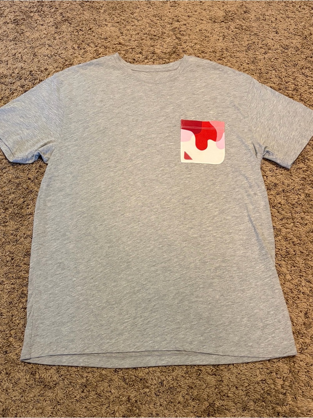 Chick-fil-A Heather Gray Short Sleeve Tee with Red & Pink Pocket